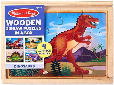 Melissa & Doug Dinosaurs 4-in-1 Wooden Jigsaw Puzzles in a Storage Box ...