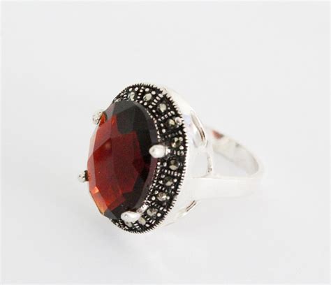 Brown Topaz Ring SILVER 925 Marcasite Small Jewels for Women Gifts Party Rings Mid Century ...