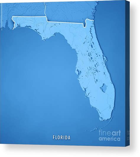 Florida State USA 3D Render Topographic Map Blue Border Acrylic Print ...