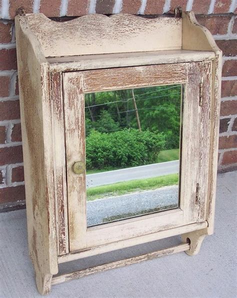 Antique OAK Victorian Medicine Cabinet Mirror Towel Bar Old Shabby Ivory Paint … | Antique ...