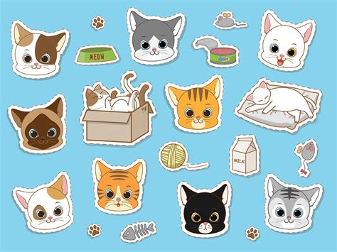 Cute cat sticker collection set 678345 Vector Art at Vecteezy