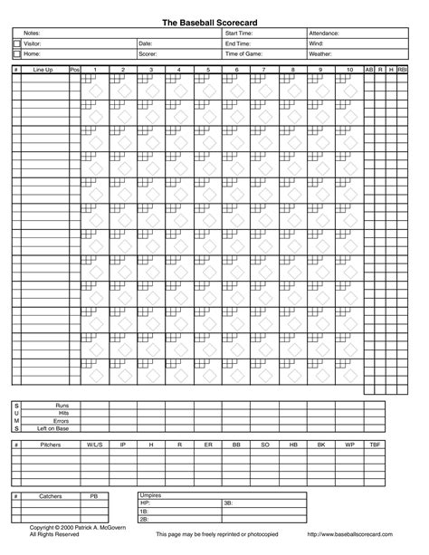 Baseball Scorecard Free Printable - Printable Templates