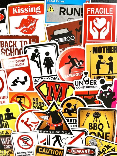 50pcs Funny Warning Sign Sticker Pack Decorate Home Art Room | Etsy