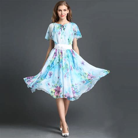 2018 Flowy Bohemia Chiffon Floral Print Dresses Casual Vacation Beach ...