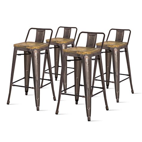 Metropolis Low Back Metal Counter Stool With Wood Seat (Set of 4 ...