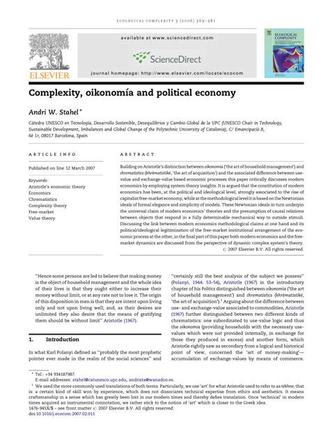 (PDF) Complexity, oikonomía and political economy