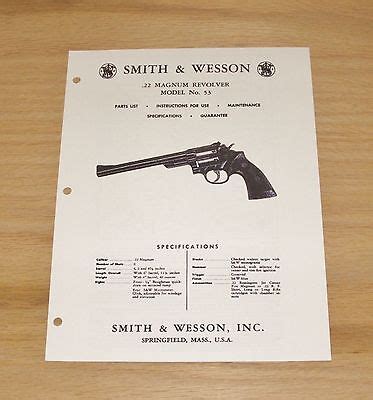 SMITH & WESSON .22 Magnum Revolver Manual - Model 53 - #SW20 $6.99 - PicClick