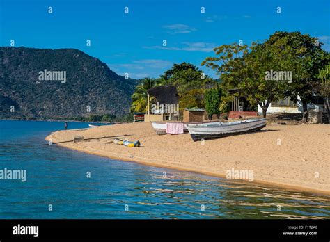 Sandy beach at Cape Maclear, Lake Malawi, Malawi, Africa Stock Photo ...