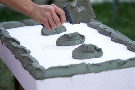 Wall Insulation with Polystyrene Panels, Glue Application and Installation Stock Image - Image ...