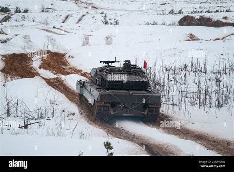 ADAZI, LATVIA, FEBRUARY 2018 - Leopard 2 Tank at NATO forces exercises ...