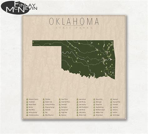 OKLAHOMA PARKS State Park Map Fine Art Photographic Print - Etsy