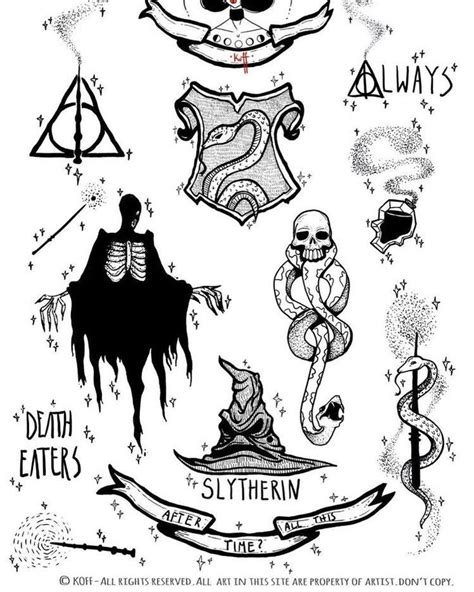 some harry potter tattoos on a white background