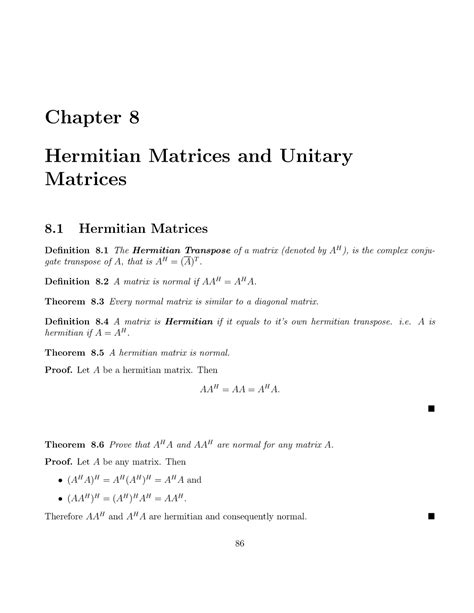 Chapter 8 - Hermitian and Unitary Matrices - Chapter 8 Hermitian Matrices and Unitary Matrices 8 ...