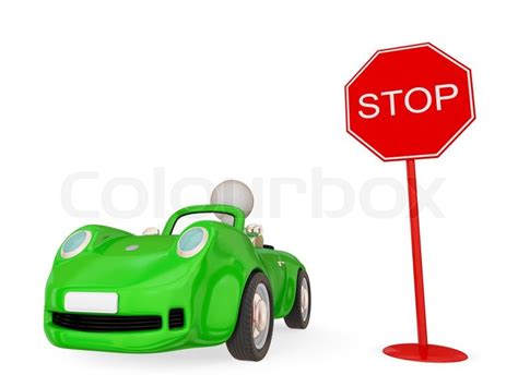 Green car with STOP sign | Stock image | Colourbox