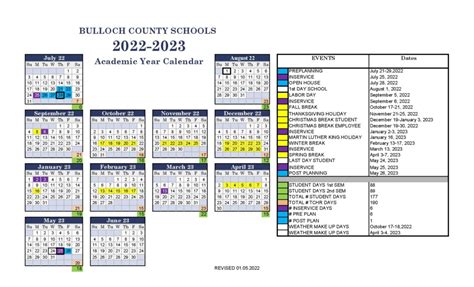 Bulloch County Schools Calendar 2022-2023 with Holidays