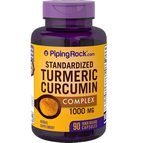 Piping Rock Standardized Turmeric Curcumin 1000 mg 90 Capsules Herbal Supplement