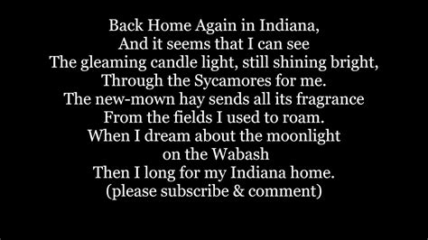 Indiana BACK HOME AGAIN IN INDIANA Hoosier STATE Lyrics Words sing along music song trend not ...