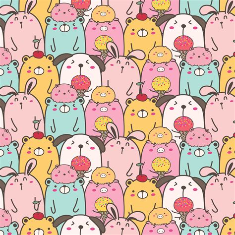 Cute Animal Vector Pattern Background. Fun Doodle. Handmade Vector ...