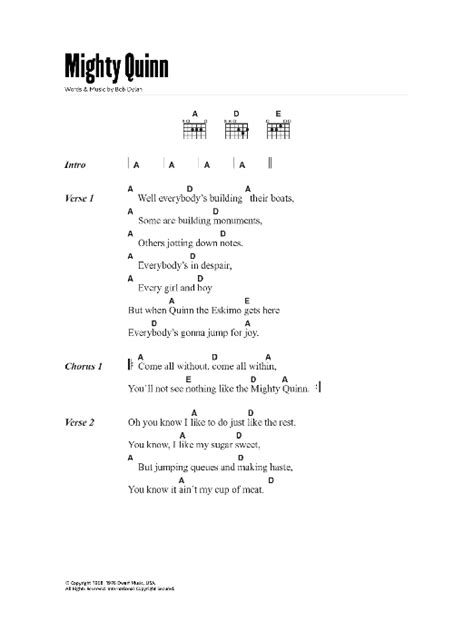 Quinn The Eskimo (The Mighty Quinn) by Bob Dylan - Guitar Chords/Lyrics - Guitar Instructor