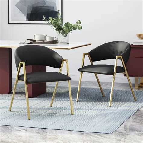 Noble House Ubaid Modern Upholstered Dining Chair, Set of 2, Black and ...