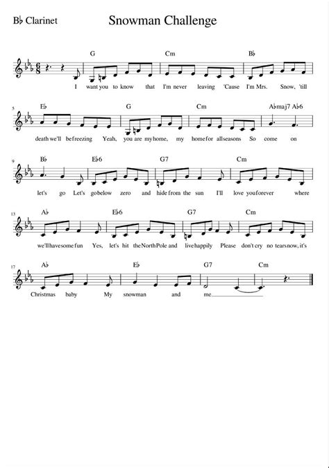 B-flat Clarinet Snowman Challenge Sia | Clarinet music, Clarinet sheet ...