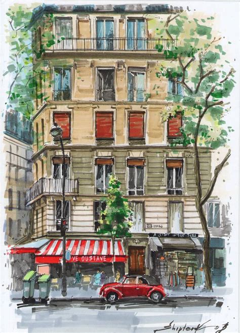 Paris street scene Drawing by Bogdan Shiptenko | Saatchi Art