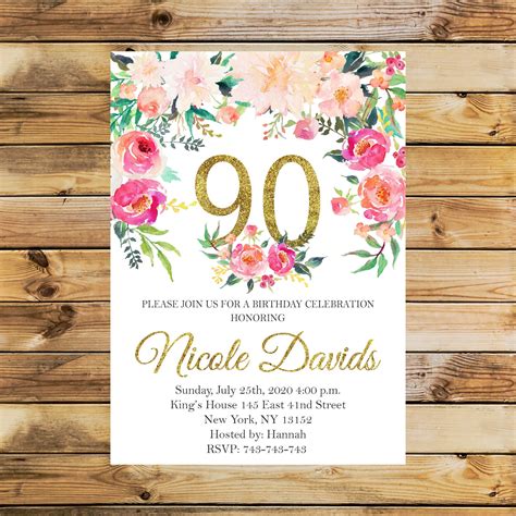 90Th Birthday Invitation Template