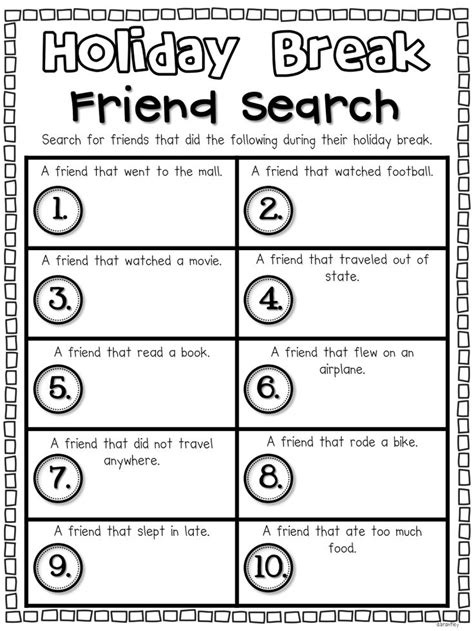 Holiday Break Friend Search Worksheet for Kids