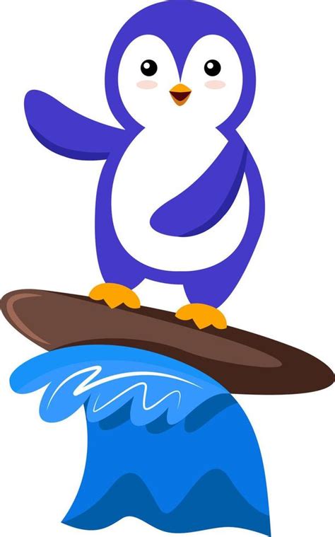 Penguin surfing, illustration, vector on white background. 13765587 ...