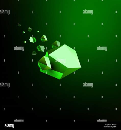 Falling beauty stone, Emerald, space debris, green collapsing asteroid, vector 3D illustration ...