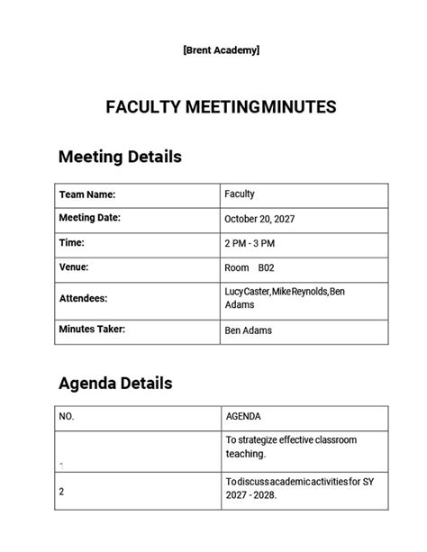 Faculty Meeting Minutes Template in Word, Google Docs, Pages - Download ...