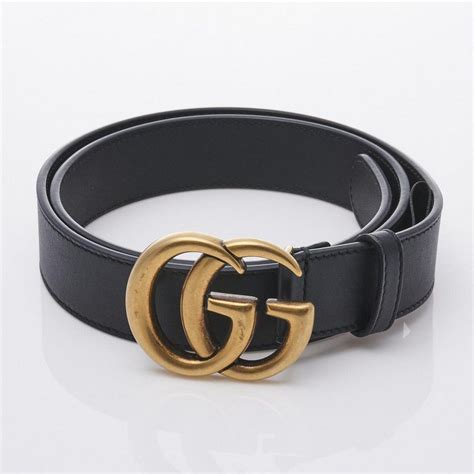 Black Gucci GG Belt with Antiqued Gold Buckle - Belts - Costume ...