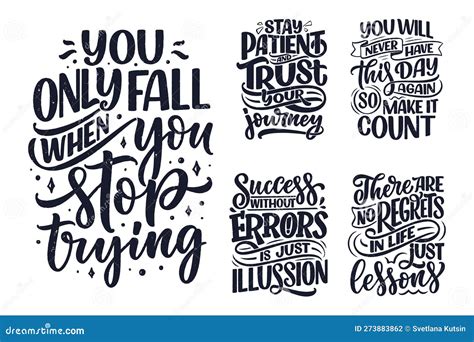 Set with Hand Drawn Motivation Lettering Quotes in Modern Calligraphy ...