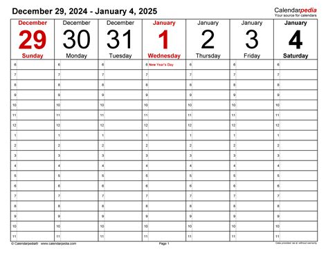 Weekly Calendars 2025 for Excel - 12 free printable templates