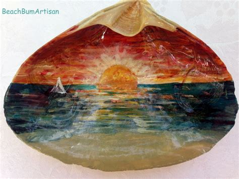 Hand painted clam shell Sunset | Seashell painting, Rock painting designs, Oyster shell crafts