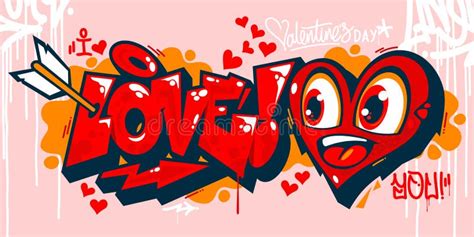 Abstract Graffiti Style I Love You with Hearts Text Lettering. Vector ...