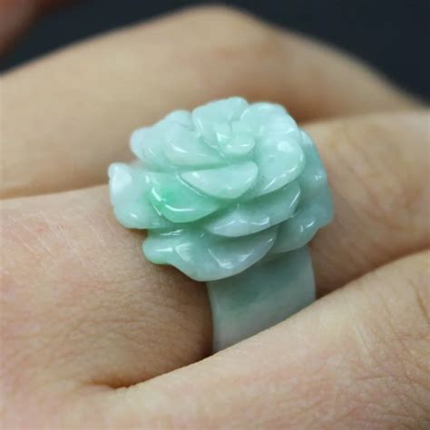 can choose size Jewelry Natural carved stone peony flower ring female ...