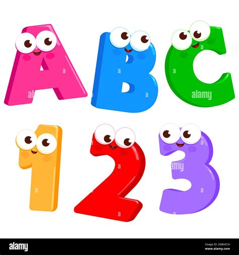 Cartoon Letters ABC and numbers 123 with cute and funny faces Stock Photo - Alamy