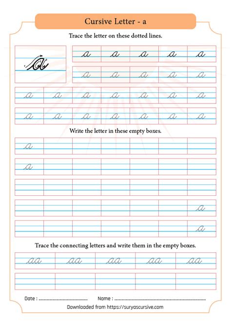 Free A-Z Lowercase Cursive Handwriting Worksheets - SuryasCursive.com