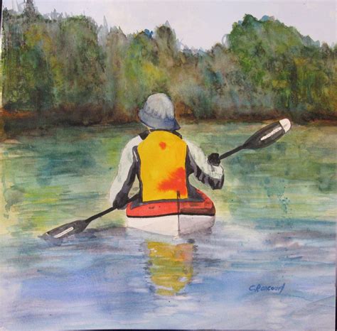 Kayak watercolor/ kayaker art/ kayaking art/ river scene/ gift for paddlers/ up the creek/ kayak ...