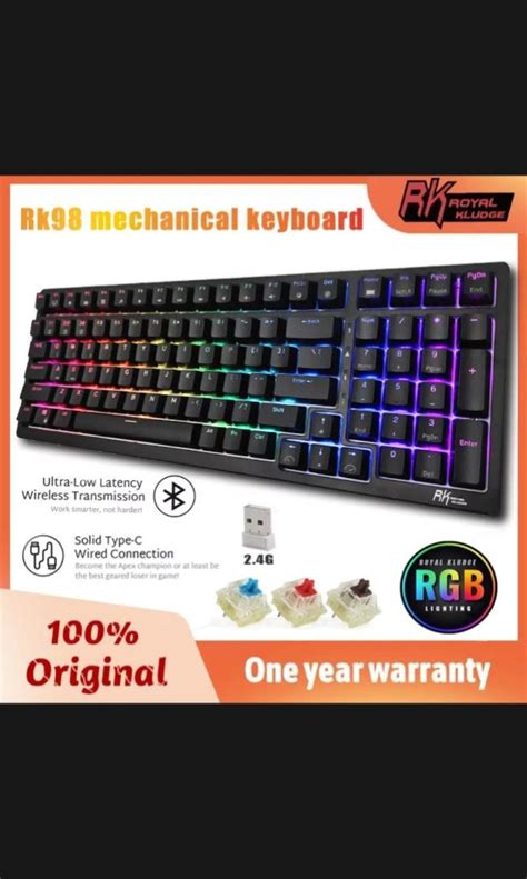 Royal Kludge RK98 tri mode brown switches black rgb, Computers & Tech ...