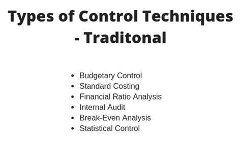 Types of Control in Management: Traditional Control Technique