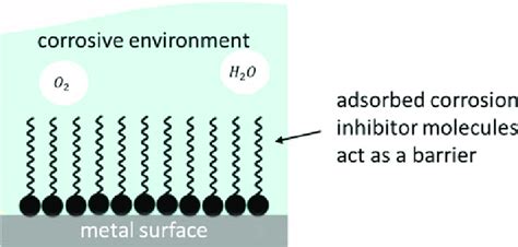 30 Schematic representation of corrosion inhibition mechanism. Absorbed ...