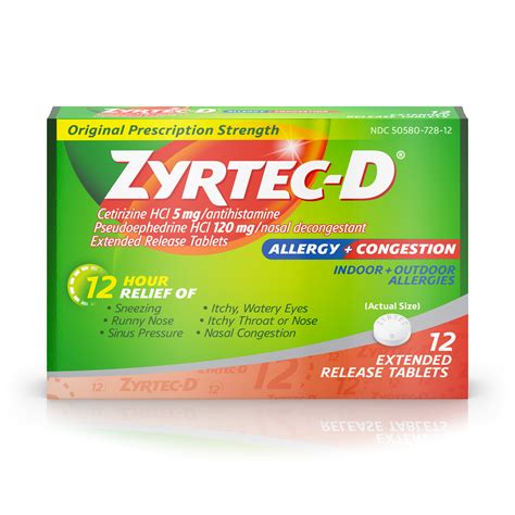 Zyrtec-D 12 Hour Allergy Medicine & Nasal Decongestant Tablets, 12 ct ...