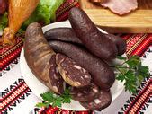 Assorted sausages and black pudding - Free Stock Image