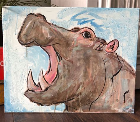 Hippo painting 🦛 | Easy canvas art, Animals artwork, Animal art