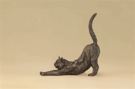 Bronze Stretching Cat sculpture by sculptor Tanya Russell, MRBS