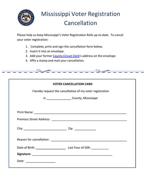 Mississippi Mississippi Voter Registration Cancellation Form - Fill Out, Sign Online and ...