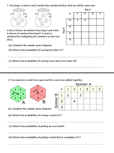 Sample Space Worksheet | PDF