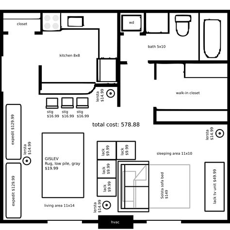 20121201: A studio apartment layout with Ikea furniture by John LeMasney via 365sketches.org #cc ...